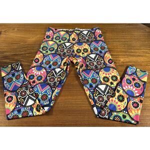 Brave New Look Sugar Skull Leggings Womens Size Large Black Made USA Colorful